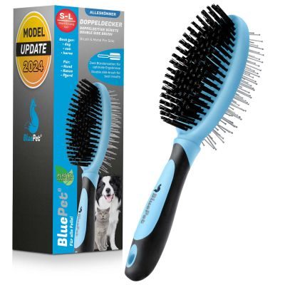 Thumbnail 1: BluePet 'DoppelDecker' Doppelbürste für Hunde und Katzen (doppelseitig nutzbar), beidseitig sanfte Fellpflege - zweiseitige Nutzung, 2in1