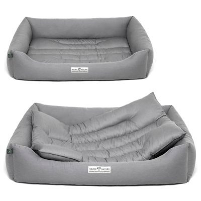 HOUND&NATURE SET: Hundebett BERN XXL hellgrau + wasserfestem kuscheligen Fleece-Matratzenüberzug