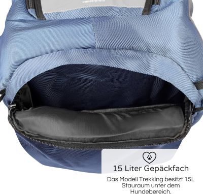 Thumbnail 8: Wanderpfote Trekking Hunderucksack bis 12kg zum Wandern - Größe M, Farbe Blau - Premium Rucksack mit Höhenverstellbarem Tragesystem und Stauraum für Gepäck
