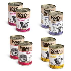 Dogs'n Tiger Adult Hundefutter, Nassfutter, Getreidefrei, Mixpaket Sensibelchen, Rind, Lamm, Huhn & Pferd, 8tlg-Set