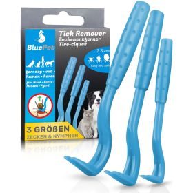 BluePet 3er Set Zeckenhaken/ Zeckenhebel für Hunde, Katzen, Pferde & Mensch - Zeckenentferner - Alternative zu Zeckenpinzette, Zeckenzange, Zeckenschutzmittel