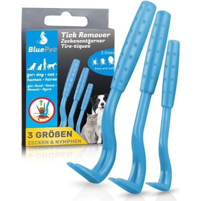 BluePet 3er Set Zeckenhaken/ Zeckenhebel für Hunde, Katzen, Pferde & Mensch - Zeckenentferner - Alternative zu Zeckenpinzette, Zeckenzange, Zeckenschutzmittel