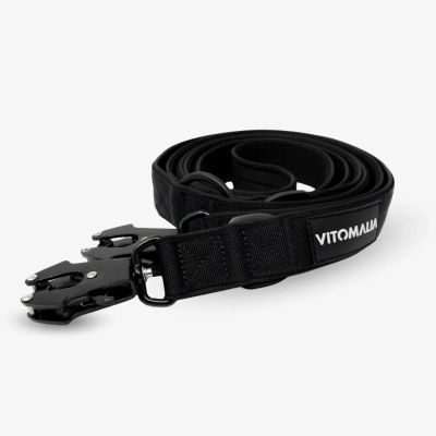 Vitomalia Extreme EditionTaktische verstellbare Hundeleine mit Froschkarabiner aus Hartaluminum Schwarz