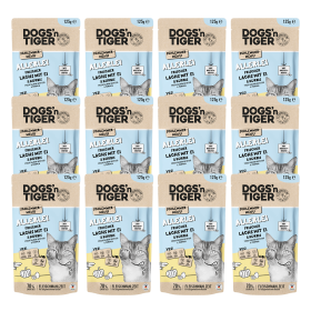 Dogs'n Tiger Adult Katzenfutter, Allerlei, Nassfutter für Katzen, Getreidefrei, Lachs mit Ei & Kürbis, 12x 125g