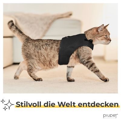 Thumbnail 4: PIUPET Katzengeschirr mit 1,2m Leine I Ausbruchsicher I Katzenleine mit Geschirr für Katzen I Schwarz (S)