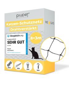 PIUPET Katzennetz Drahtverstärkt I Befestigungsset inklusive I Katzennetz für Balkon | Katzennetz Balkon | Katzennetz Fenster | 8 x 3 m (schwarz)