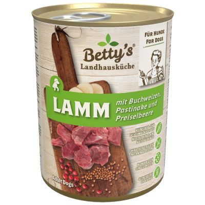 Betty's Landhausküche Nassfutter für Hunde Lamm und Buchweizen 6x 400g