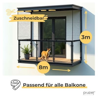 Thumbnail 5: PIUPET Katzennetz Drahtverstärkt I Befestigungsset inklusive I Katzennetz für Balkon | Katzennetz Balkon | Katzennetz Fenster | 8 x 3 m (schwarz)