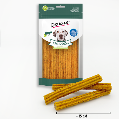 Thumbnail 6: Dokas Kaustange für Hunde Churros mit Rinderleber, Süßkartoffel & Mehlwurm 8x 150g Multipack