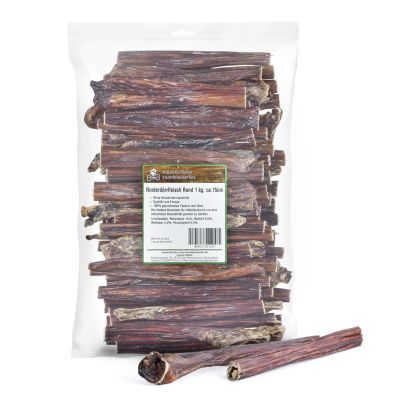 Kaureks Natur Hundeleckerlies Rinderdörrfleisch Rund 1 kg, ca. 15cm - Rinder-Schlund - Hunde-Kauartikel - Hunde-Snack - Kausnack - Leckerli vom Rind