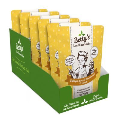 Thumbnail 3: Betty's Landhausküche Diätfutter für Katzen mit Geflügel pur und Borretschöl 12x 250g im Frischebeutel