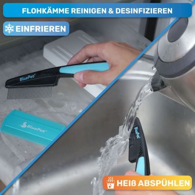Thumbnail 5: BluePet Flohkamm & Flohkarte gegen Flöhe - Alternative zu Flohmittel, Nissenkamm - schonend Läuse, Nymphen & lose Zecken herauskämmen durch feine, enge Zinken