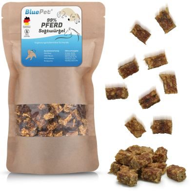 BluePet Softwürfel 99% Fleisch: Trainingsleckerli Sorten: Ente, Pferd, Rind. Weicher Kausnack auch für Allergiker-Hunde. Training & Belohnung. Getreidefrei