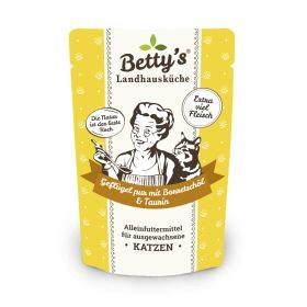 Betty's Landhausküche Diätfutter für Katzen mit Geflügel pur und Borretschöl 12x 100g im Frischebeutel
