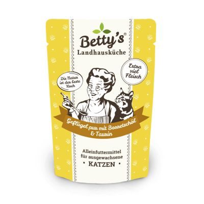 Thumbnail 1: Betty's Landhausküche Diätfutter für Katzen mit Geflügel pur und Borretschöl 12x 100g im Frischebeutel