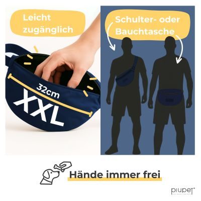 Thumbnail 3: PIUPET Leckerlitasche für Hunde I Stylische & wasserdichte Gassitasche I Bauch- & Umhängetasche I 3 Fächer I Blau