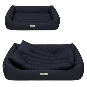 HOUND&NATURE SET: Hundebett BERN XL dunkelblau + wasserfestem hellgrauen Baumwoll-Matratzenüberzug