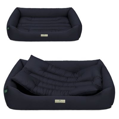 HOUND&NATURE SET: Hundebett BERN XL dunkelblau + wasserfestem hellgrauen Baumwoll-Matratzenüberzug