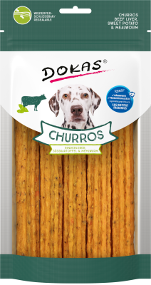 Thumbnail 3: Dokas Kaustange für Hunde Churros mit Rinderleber, Süßkartoffel & Mehlwurm 8x 150g Multipack