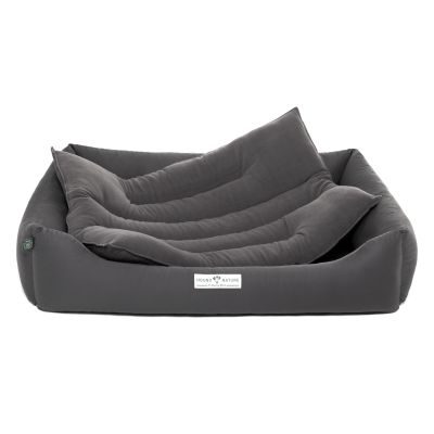 HOUND&NATURE SET: Hundebett LUZERN XXL dunkelgrau+ wasserfestem kuscheligen Fleece-Matratzenüberzug