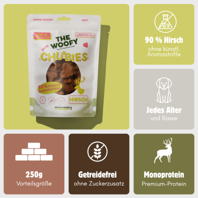 Thumbnail 2: THE WOOFY Softer Snack für Hunde mit satten 90% Hirsch