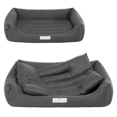 HOUND&NATURE SET: Hundebett BERN L dunkelgrau + wasserfestem dunkelgrauen Baumwoll-Matratzenüberzug