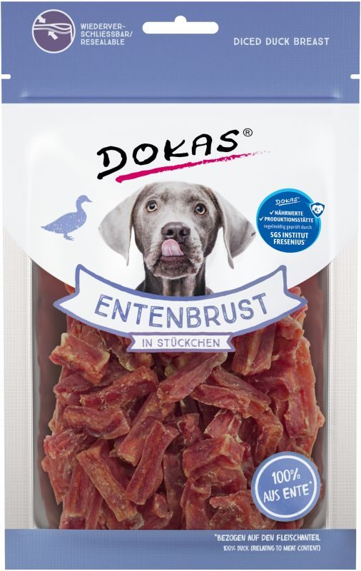Dokas Entenbrust in Stückchen Trainingssnack für Hunde 10x 70g Multipack