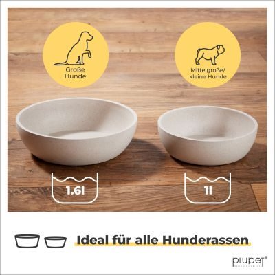 Thumbnail 6: PIUPET Futternapf und Wassernapf für Hunde I Spülmaschinenfest I für große Hunde I 21,5 cm Durchmesser I 2er Set I 1,6 L I Beige