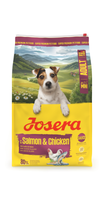 Josera Mini Adult Salmon & Chicken, Trockenfutter mit Soße für kleine, ausgewachsene Hunde, 10kg