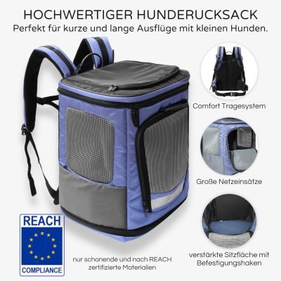 Thumbnail 2: Wanderpfote Hunderucksack bis 8kg - Modell Trekking Light, Größe S, Blau - Hochwertige Hundetragetasche für kleine Hunde - Hunderucksack oder Katzenrucksack