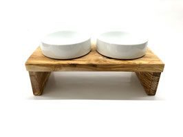 Olivenholz-erleben Futterstation DANDY PLUS mit 2 Porzellanschalen je 0,4 Liter