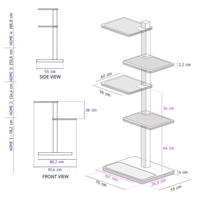 Thumbnail 2: stylecats® Kratzbaum Home weiß 4 Liegeflächen nur unterer Stamm hellgrau/hellgrau, 181 cm