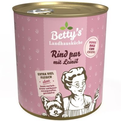 Thumbnail 1: Betty's Landhausküche Nassfutter für Hunde Rind pur mit Leinöl 6x 800g