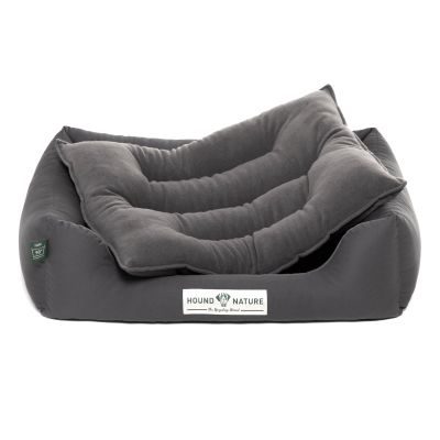 HOUND&NATURE SET: Hundebett LUZERN S dunkelgrau+ wasserfestem kuscheligen Fleece-Matratzenüberzug
