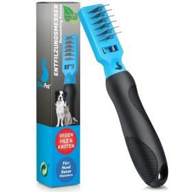 BluePet Entfilzer für Hunde & Katzen: Entfilzungskamm, Entfilzungsharke, Entfilzungsmesser, Knotenentferner entfernt Verfilzungen & Knoten - Filz & Knotenfrei