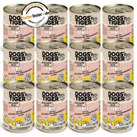 Dogs'n Tiger Adult, Katzenfutter, Frohsinn, Katzen Nassfutter, Getreidefrei, Geflügel & Kürbis, 12x 400g