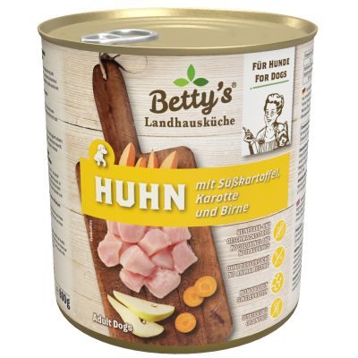 Betty's Landhausküche Nassfutter für Hunde Huhn mit Süßkartoffel 6x 800g
