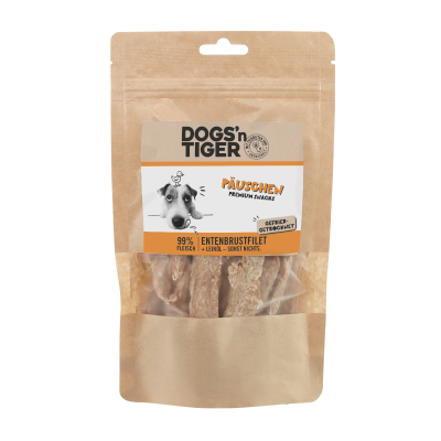 Thumbnail 3: Dogs'n Tiger Adult, Hunde Snacks, Päuschen Ente, Leckerlies, 99% gefriergetrocknetes Entenbrustfilet, 4x 80g