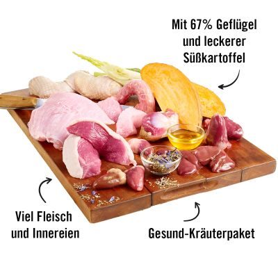 Thumbnail 2: Dogs'n Tiger Adult Premium Hundefutter, Nassfutter, Getreidefrei, Gaumenfreude, Geflügel & Süßkartoffel, 6x 800g
