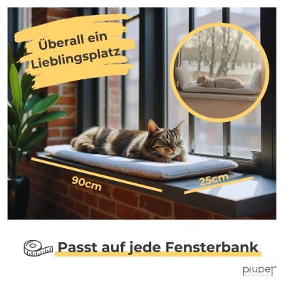 Thumbnail 5: PIUPET Selbstwärmende Katzendecke für die Fensterbank I Katzenbett flauschig I Katzenbett Fensterbank I 90x25cm I Beige