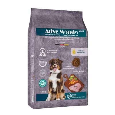 Thumbnail 1: Adve® Mondo Adult Dog: Trockenfutter für ausgewachsene Hunde Aller Rassen – getreidefrei – glutenfrei – Geflügel mit Gemüse – Sensible Verdauung (3 kg)