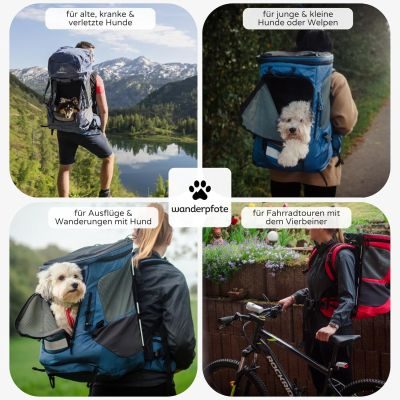 Thumbnail 8: Wanderpfote Hunderucksack bis 8kg - Modell Trekking Light, Größe S, Blau - Hochwertige Hundetragetasche für kleine Hunde - Hunderucksack oder Katzenrucksack