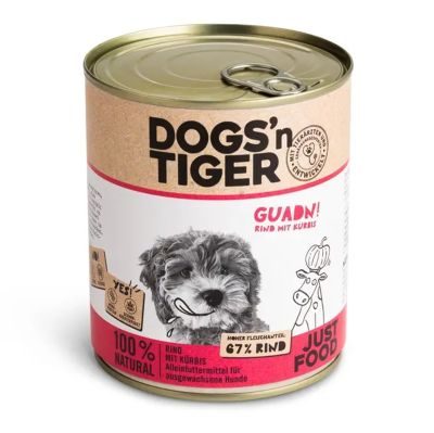 Thumbnail 2: Dogs'n Tiger Adult Premium Hundefutter, Nassfutter, Getreidefrei, Guadn, Rind & Kürbis, 12x 800g