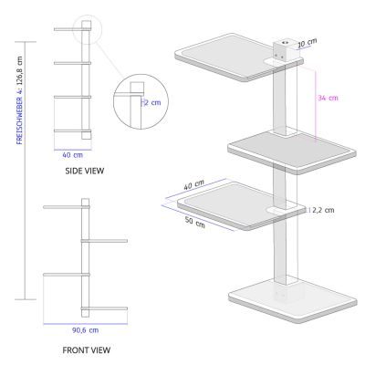 Thumbnail 2: stylecats® Kratzmöbel Freischweber weiß 4 Liegeflächen Sisal anthrazit/anthrazit, 131,1 cm