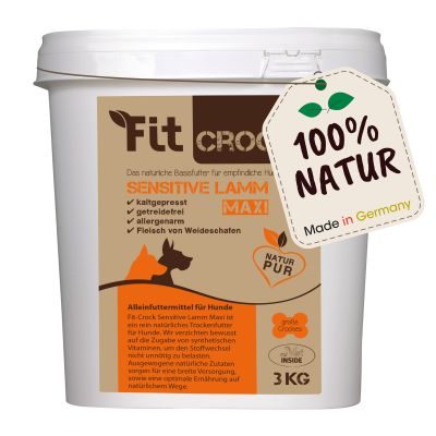 Fit-CROCK® Sensitive Lamm Maxi 3 kg – Kaltgepresstes Trockenfutter für sensible Hunde (getreidefrei & ohne synthetische Zusätze)