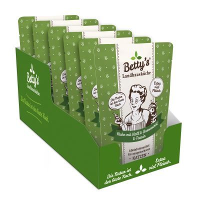 Thumbnail 2: Betty's Landhausküche Katzennassfutter Huhn & Kalb mit Borretschöl 12x 250g im Frischebeutel
