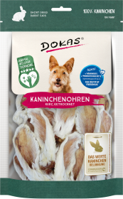 Dokas Kaninchenohren mit Fell für Hunde, getrockneter BARF Snack 7x 100g Multipack