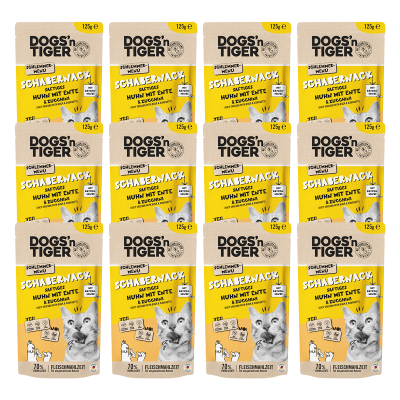Dogs'n Tiger Adult Katzenfutter, Schabernack, Nassfutter, Getreidefrei, Huhn, Ente & Zucchini, 12x 125g