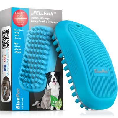 BluePet Gummistriegel & Badebürste für Kurzhaar Hunde & Katzen mit Massageeffekt: Entfernt loses Deckhaar & Schmutz - Badestriegel Hundeshampoo einmassieren