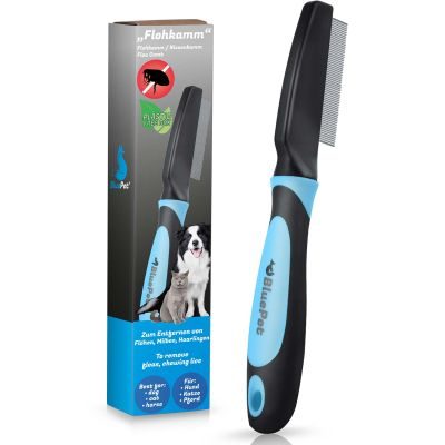 BluePet Flohkamm & Läusekamm für Hunde & Katzen, Flöhe & Zecken effektiv & schonend entfernen - feiner Hundekamm, Staubkamm, Nissenkamm auch gegen Nymphen